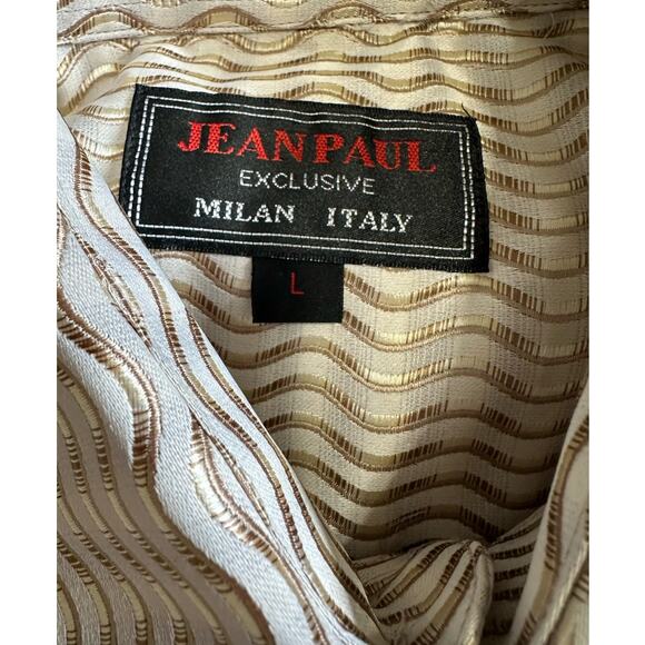 Jean Paul Exclusive Gold and Ivory Long Sleeve Taffeta Button Down Shirt Size L - Picture 3 of 7